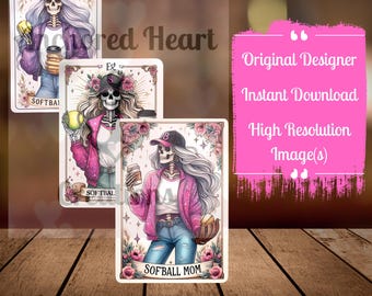 Softball Mom Tarot Card Art: 3 PNG Designs (Digital Download
