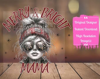 Merry Bright Mama PNG, Christmas Shirt Design (Digital Download)