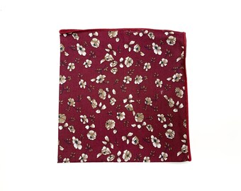 Hankie Pocket Square Baumwolle Taschentuch weiß mit rot braun floral ch226