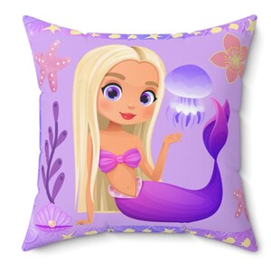 Mermaid Kid&#39;s Pillow: Purple Spun Polyester Square Pillow