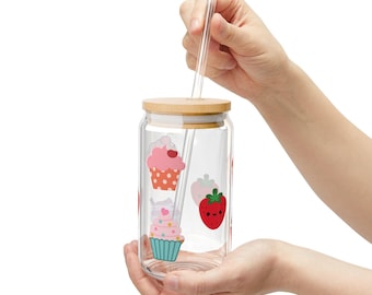 Cupcakes and Strawberries-Sipper Glass, 16oz