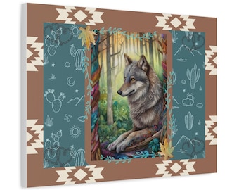 Wolf Canvas Art Print: Boho Nature Wall Decor, Animal Lover Gift