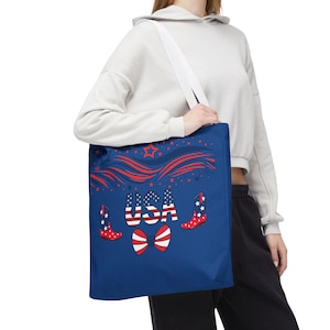 USA Flag Tote Bag | Patriotic Shopping Bag, July Fourth Gift, Red White Blue Purse, Independence Day Tote, Americana Fashion, Cowgirl Tote