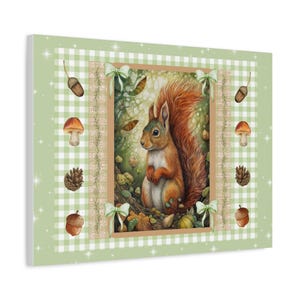 Squirrel Canvas Wall Art: Rustic Woodland Home Decor