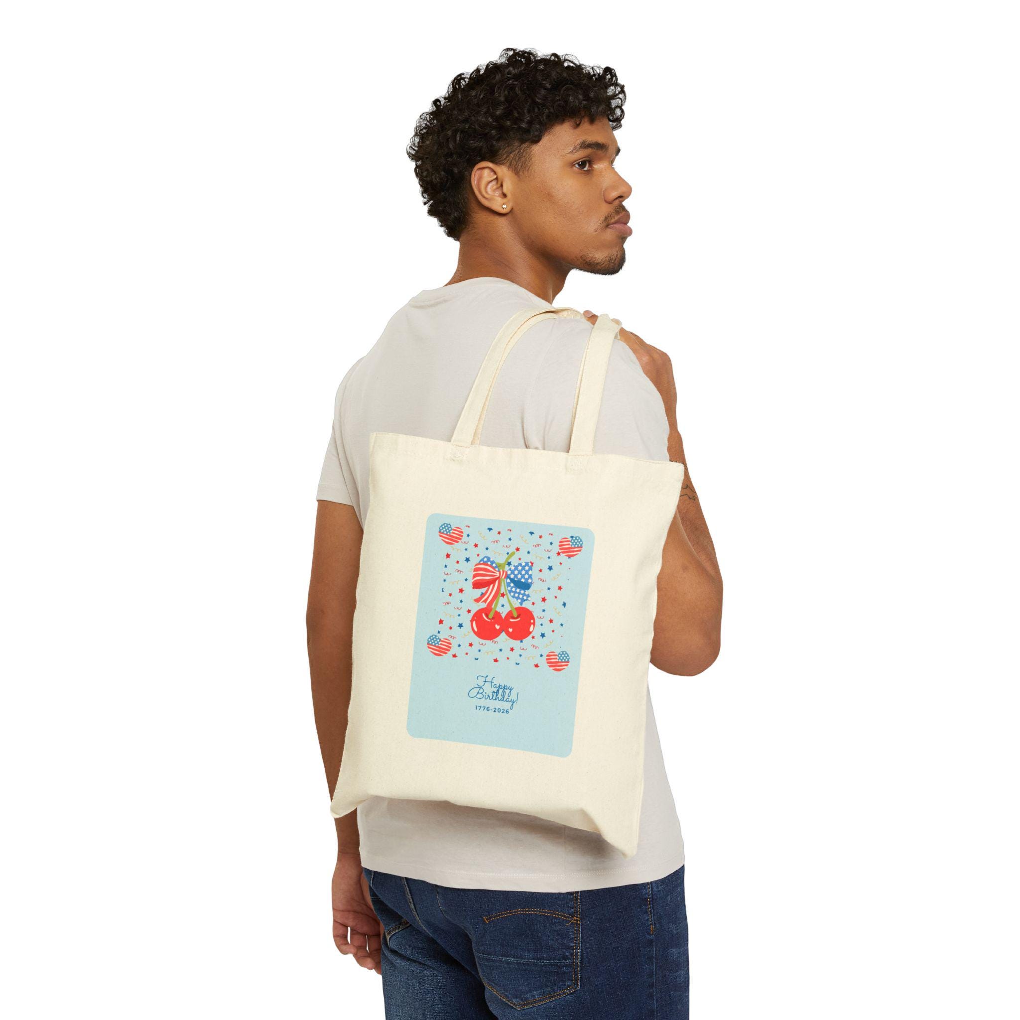 Cherry Scooter Illustration Tote Bag | Retro Fruit Pattern, Light