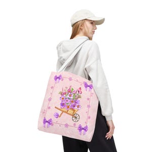 Blumeneinkaufstasche mit Schubkarren-Design, perfekt für Gartenliebhaber, Frühlingsgeschenk, umweltfreundliches Einkaufen, Blumenkunst, Bauernmarkt-Tasche