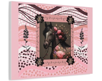 Lienzo con estampado de caballos: decoración floral bohemia para el hogar
