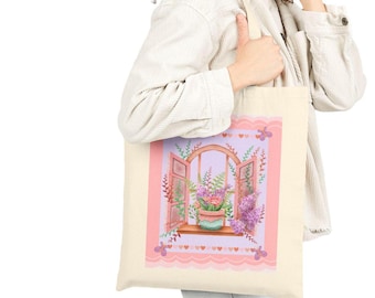 Floral Cotton Canvas Tote Bag: Eco-Friendly Spring Flower Shopping Bag