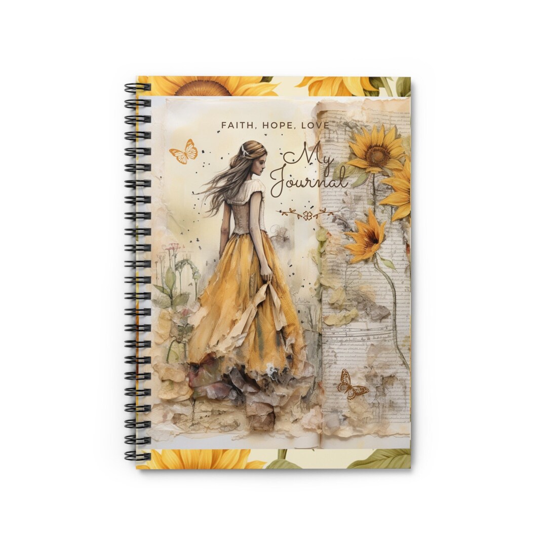 Maiden in Yellow Gown With Sunflowers -spiral Notebook - Ruled Line - Etsy