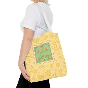 Yellow Vibrant Floral Tote Bag, Bohemian Style Beach Bag, Eco-Friendly Shopping Bag, Boho Beach Bag, Summer Picnic Accessory, Colorful Tote