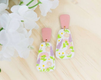 Boho Floral Polymer Clay Earrings, Clay Boho Earrings, Clay Floral Earrings Dangles, Polymer Clay Flower Boho Earrings, Clay Flower Earring