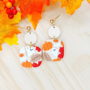 Polymer Clay Halloween Earrings, Clay Fall Earrings, Dangle Clay Halloween Ghost Earring, Clay Pumpkin Fall Earring, Dangle Spooky Earrings