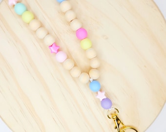 Colorful Teacher Lanyard, Wooden Bead Teacher Lanyard, Breakaway Teacher Lanyard, Smiley Face Teacher Lanyard, Plastic Bead Teacher Lanyard