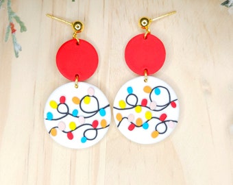 Polymer Clay Christmas Light Earrings, Holiday Christmas Light Dangles, Christmas Clay Earrings, Holiday Christmas Light Earring