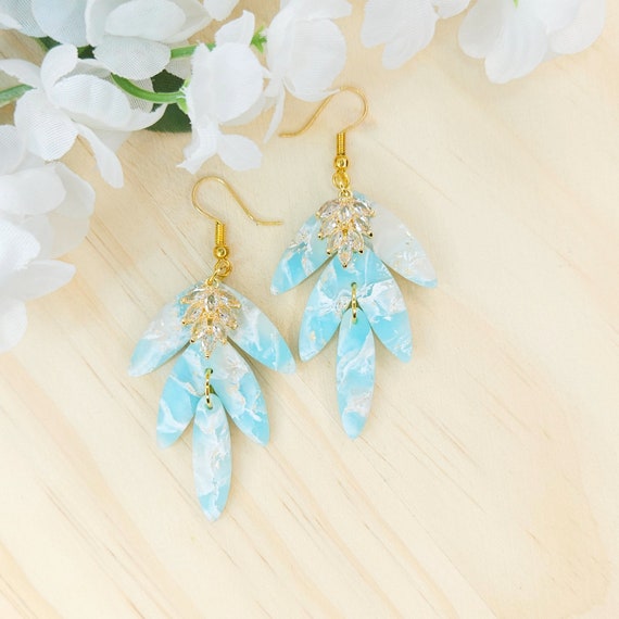 Polymer Clay Gold Marble Earrings, Blue Marble Dangle Earring, Leaf Shaped  Earring, Polymer Clay Earrings Flower for Sale, Hypoallergenic