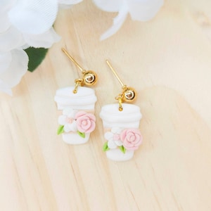 Polymer Clay Coffee Cup Earrings, Clay Boho Earrings, Boho Flower Earrings, Clay Spring Earring, Clay Floral Earrings, Clay Boho Dangles