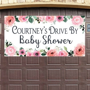 Floral Boho Watercolor Baby Shower Parade Drive By Banner Personalized Custom Sign Congratulations Vinyl Baby Girl Boy Pink Banner