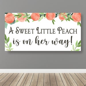 Sweet Peach Vinyl Banner Sign Baby Shower Decor Personalized Sign Congratulations Girl Boy Peach Baby Shower Banner