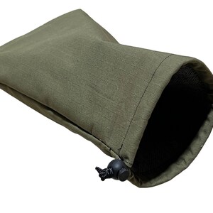 Ski, Snowboard, Dirt Bike Goggle Pouch, Case, Bag. Ripstop Outer and Soft Lined Fabric Inner. Draw Cord. Camouflage, blue, orange, green Ranger Green