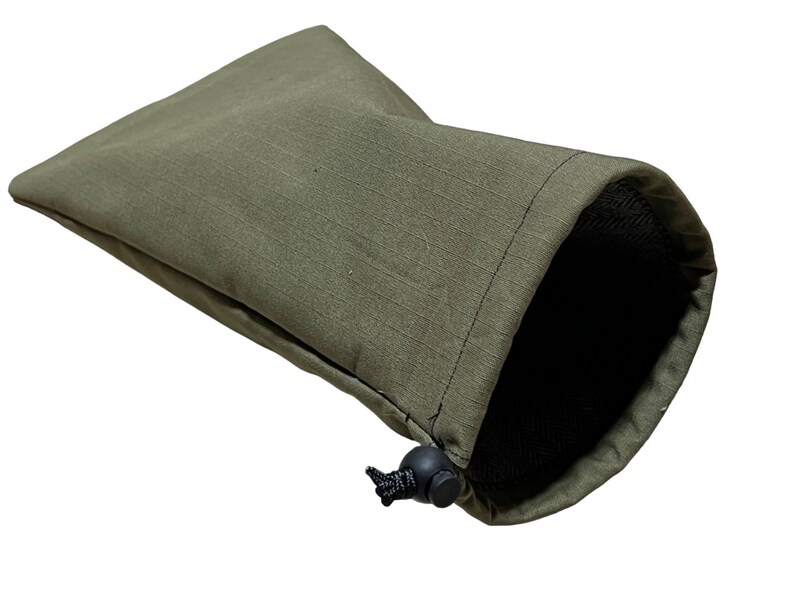 Ski, Snowboard, Dirt Bike Goggle Pouch, Case, Bag. Ripstop Outer and Soft Lined Fabric Inner. Draw Cord. Camouflage, blue, orange, green Ranger Green