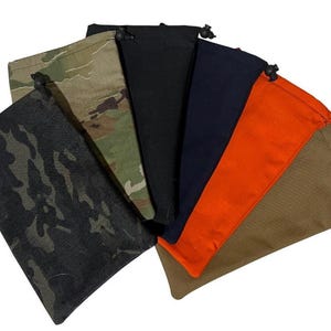 Ski, Snowboard, Dirt Bike Goggle Pouch, Case, Bag. Ripstop Outer and Soft Lined Fabric Inner. Draw Cord. Camouflage, blue, orange, green