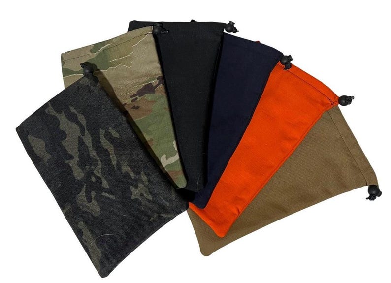 Ski, Snowboard, Dirt Bike Goggle Pouch, Case, Bag. Ripstop Outer and Soft Lined Fabric Inner. Draw Cord. Camouflage, blue, orange, green image 1