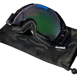 Ski, Snowboard, Dirt Bike Goggle Pouch, Case, Bag. Ripstop Outer and Soft Lined Fabric Inner. Draw Cord. Camouflage, blue, orange, green image 2