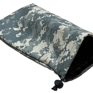 Ski, Snowboard, Dirt Bike Goggle Pouch, Case, Bag. Ripstop Outer and Soft Lined Fabric Inner. Draw Cord. Camouflage, blue, orange, green ACU Digital Camo