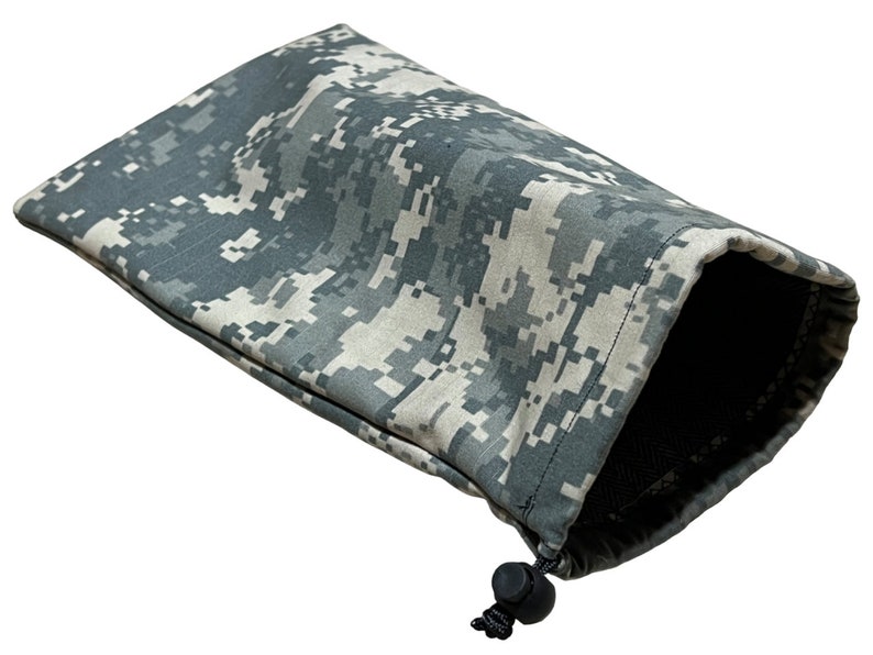 Ski, Snowboard, Dirt Bike Goggle Pouch, Case, Bag. Ripstop Outer and Soft Lined Fabric Inner. Draw Cord. Camouflage, blue, orange, green ACU Digital Camo
