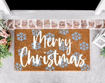 Merry Christmas Doormat | Snowflakes Doormat | Christmas Decor | Holiday Doormat | Holiday Rug | Christmas Welcome Mat | Winter Doormat