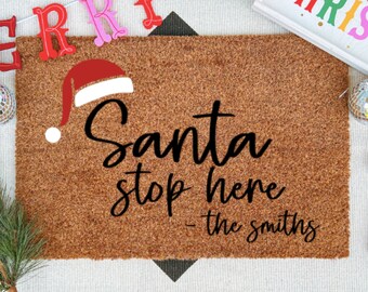 Santa Please Stop Here Christmas doormat, Christmas decor, personalized doormat, welcome mat, front doormat, winter decor