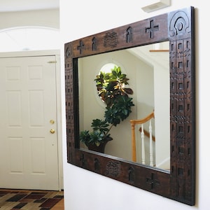 Local Pickup Only (MD/VA/DC) - Large Wall Mirror, Wood Framed Mirror, Custom Mirror Carved Wooden Ethiopian Framed Mirror (Axum & Lalibela)