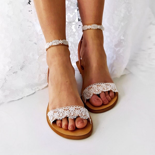 Gaia / Lace wedding sandals for bride / Bridal leather sandals