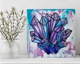 Améthyste & Blue Aura Painting- Art du verre mosaïque