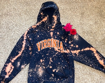 Vintage University of Virginia Tie Dye Hoodie | Bleach Dye Sweatshirt | College Tie Dye | Size Men's S