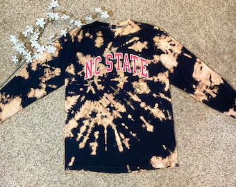 NC State Tie Dye Long Sleeve/custom crop/pick your crop length/nc state tshirt/nc state crop top/nc state wolfpack/unisex/black tie dye
