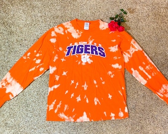 Clemson University Tie Dye Camiseta de manga larga / clemson manga larga / regalo / crop top personalizado / elija la longitud de su cultivo / lavado ácido / clemson crop top