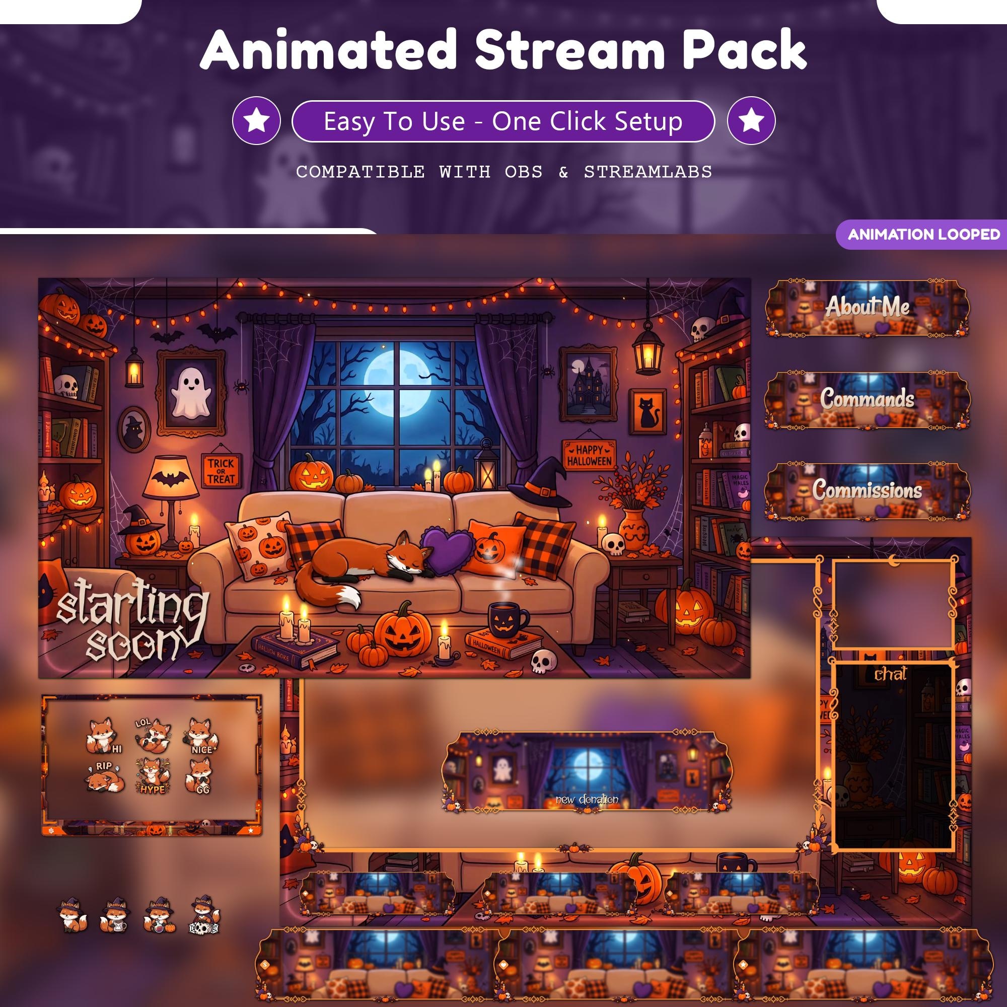 Cozy Fox Halloween Twitch Overlay Pack Animated - animated fox Twitch stream overlay pack cover