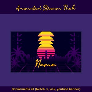 Sunset Synthwave Animated Stream-paket: För Twitch Overlay, YouTube, Kick, Facecam, Alerts, Retro Overlay bild 8