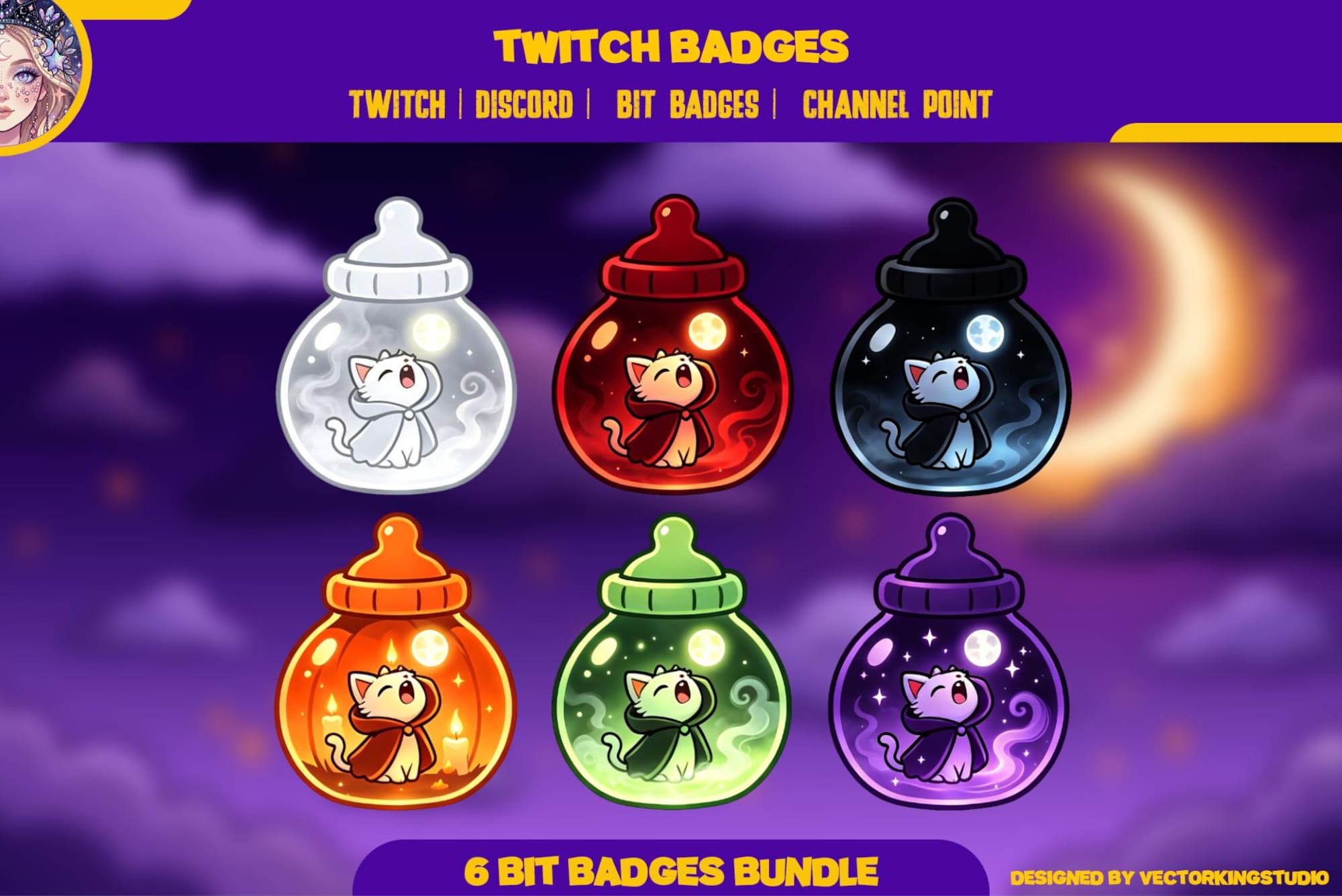 Cat Potion Twitch Sub Badges - animated cat Twitch stream overlay pack cover