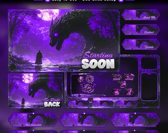 Violet Night Dragon Animated Stream Package: For Twitch Overlay, YouTube, Kick | Dragon Overlays