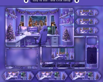 Paquete de transmisión animada de gatos navideños acogedores: para superposiciones de Twitch, YouTube, Kick y nieve navideña