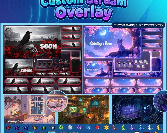 Featured listing image: Custom Twitch Overlay | Animated Stream Package Overlays | Panels | Alerts | Screens | Emotes | Sub Badges | Halloween