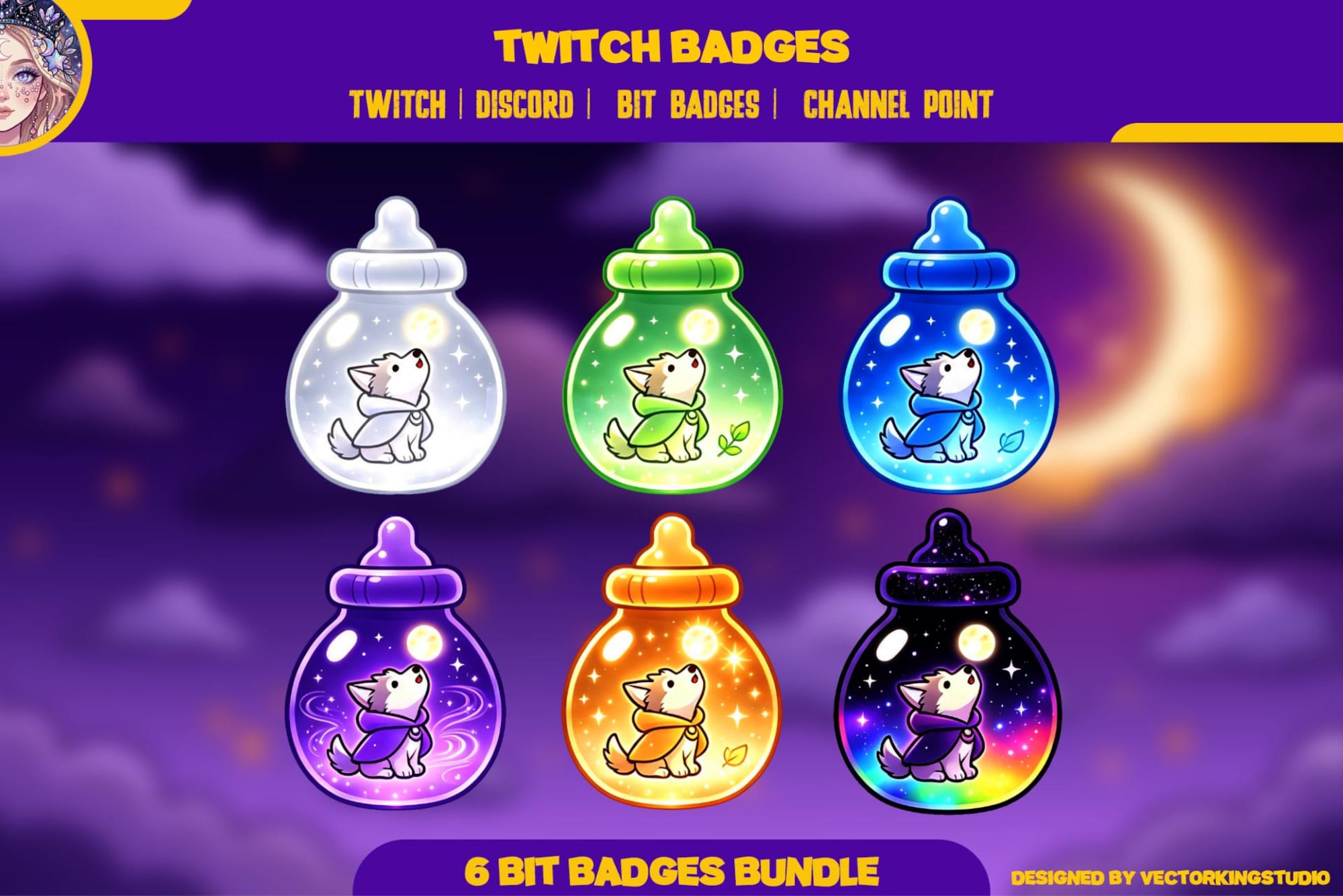 Wolf Potion Twitch Sub Badges - animated wolf Twitch stream overlay pack cover