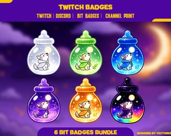 Wolf Potion Twitch Sub Badges | Halloween Galaxy Bit Badges Bundle | Kawaii Moon Discord Channel Point Icons | Emotes
