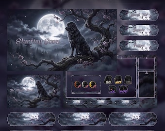 Mystic Moonlight Dog Overlay Animated Stream Package: For Twitch, YouTube, Kick | Gothic Dog overlays