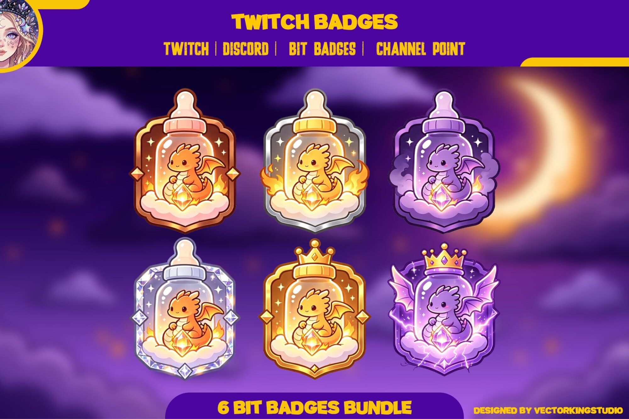 Dragon Bottle Charms Twitch Badges, Discord | twitch emotes | Gothic Cats Sub Bits & Channel Point - animated preview