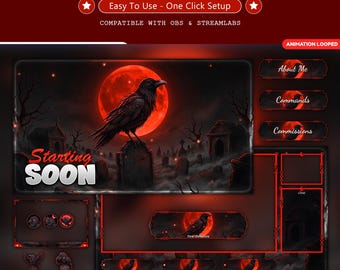 Gothic Midnight Raven Overlay Animated Stream Package: For Twitch, YouTube, Kick | Mystic Crow overlays