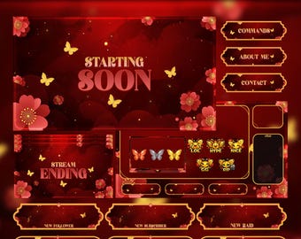 Crimson Bloom Animated Stream Package: For Twitch Overlay, YouTube, Kick | butterfly Overlays