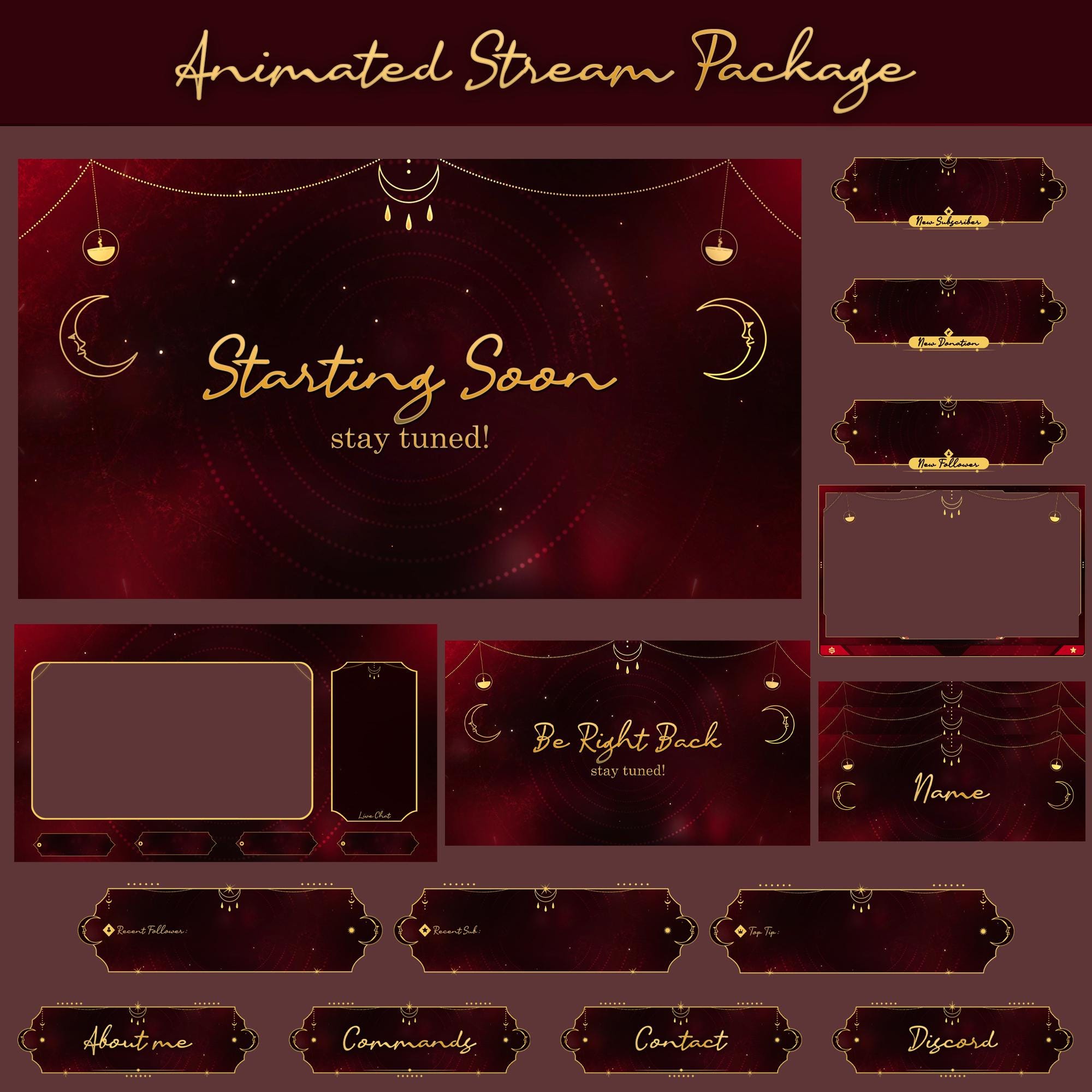 Mystic Night Animated Stream Package : For Twitch Overlay, YouTube, Kick, Facecam, Alerts, Vtuber Overlays - animated preview